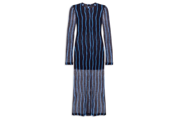 Vestido Malha Manga Longa Franzido Listra - Preto
