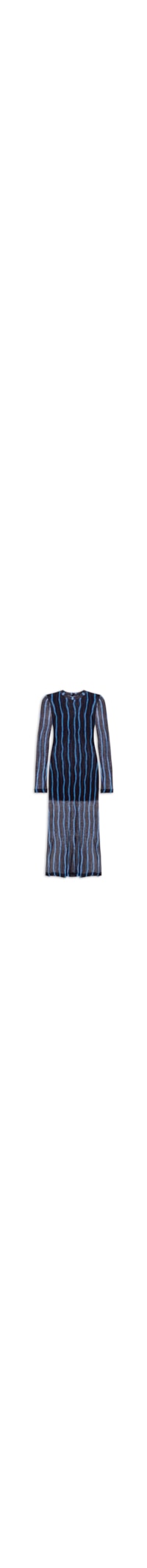 Vestido Malha Manga Longa Franzido Listra - Preto