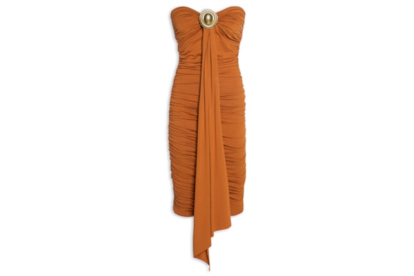 Vestido Malha Midi Com Metal - Marrom