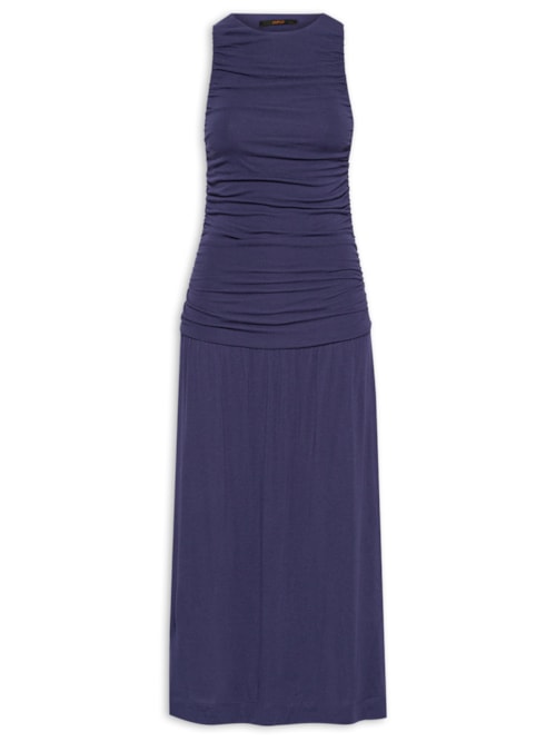 Vestido Malha Midi Franzido – Azul