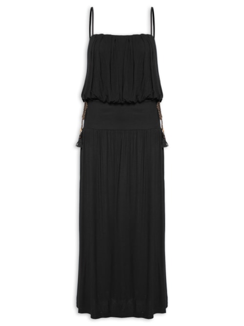 Vestido Malha Palha Cintura - Preto