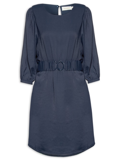 Vestido Manga 3/4 Com Cinto - Azul