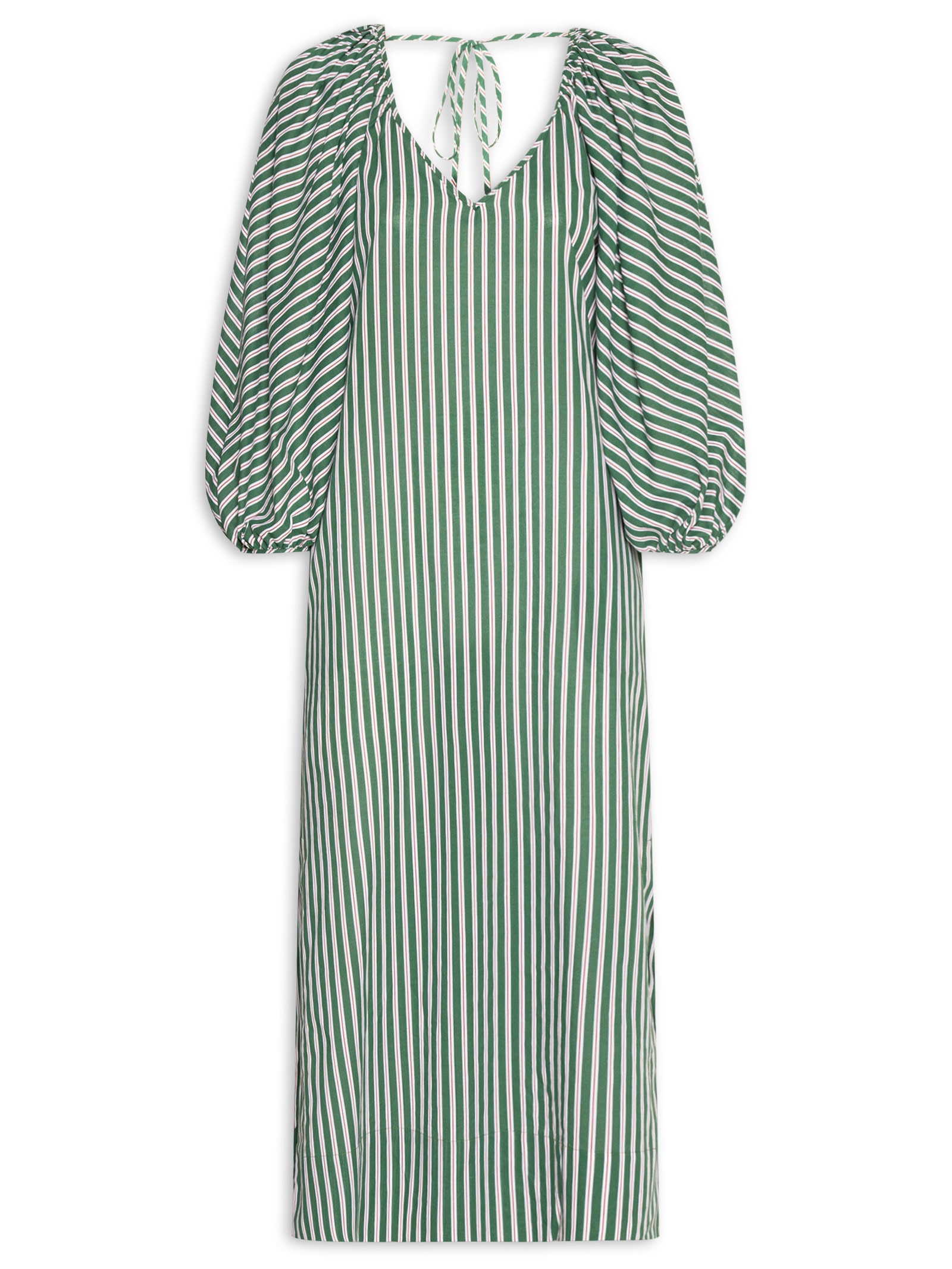 Vestido  Manga Bufante De Voil Listrado Verde Animale