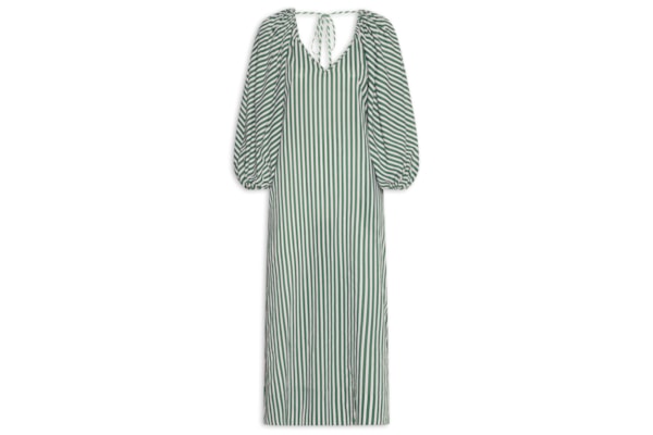 Vestido  Manga Bufante De Voil Listrado - Verde