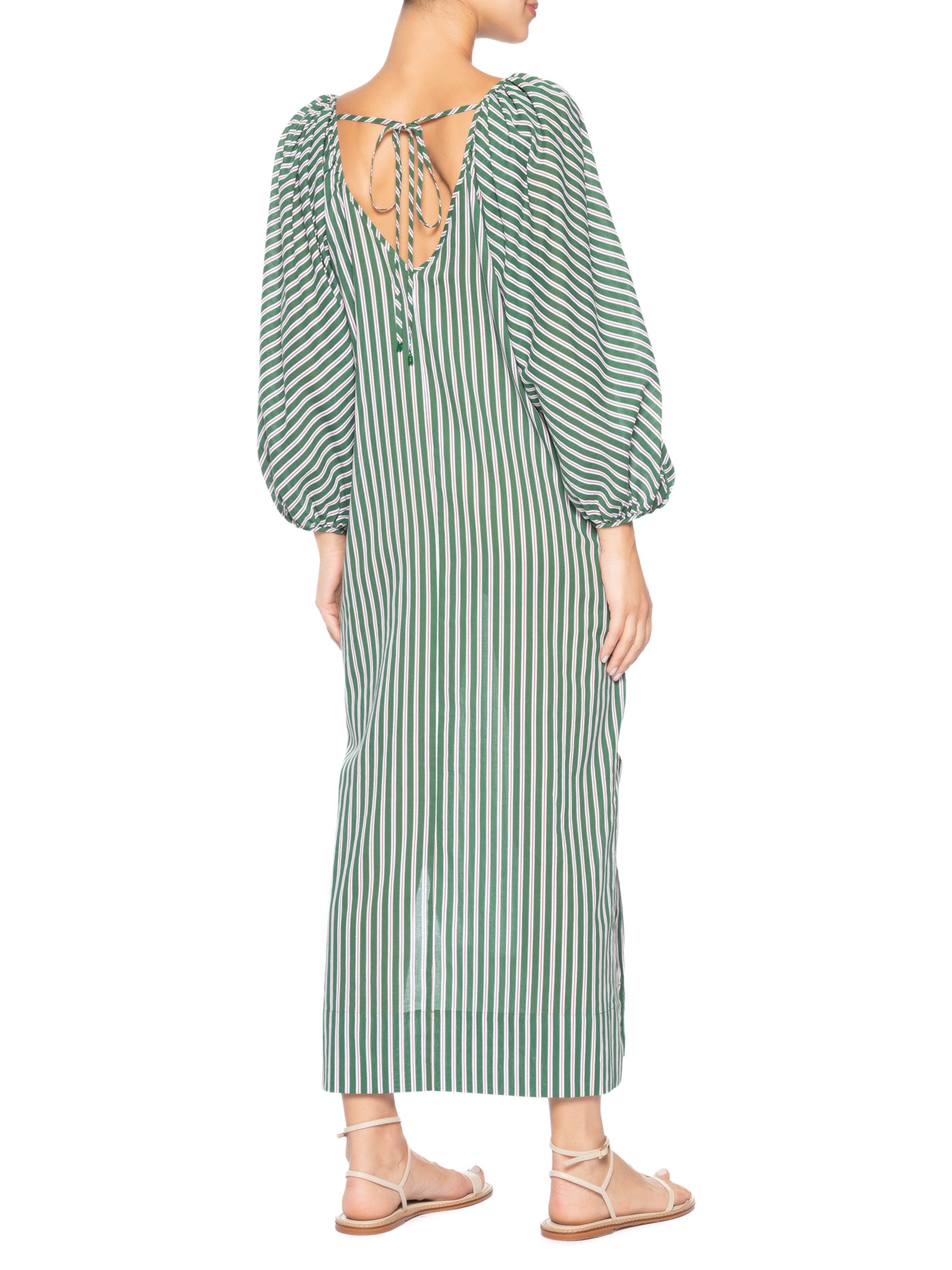 Vestido  Manga Bufante De Voil Listrado Verde Animale