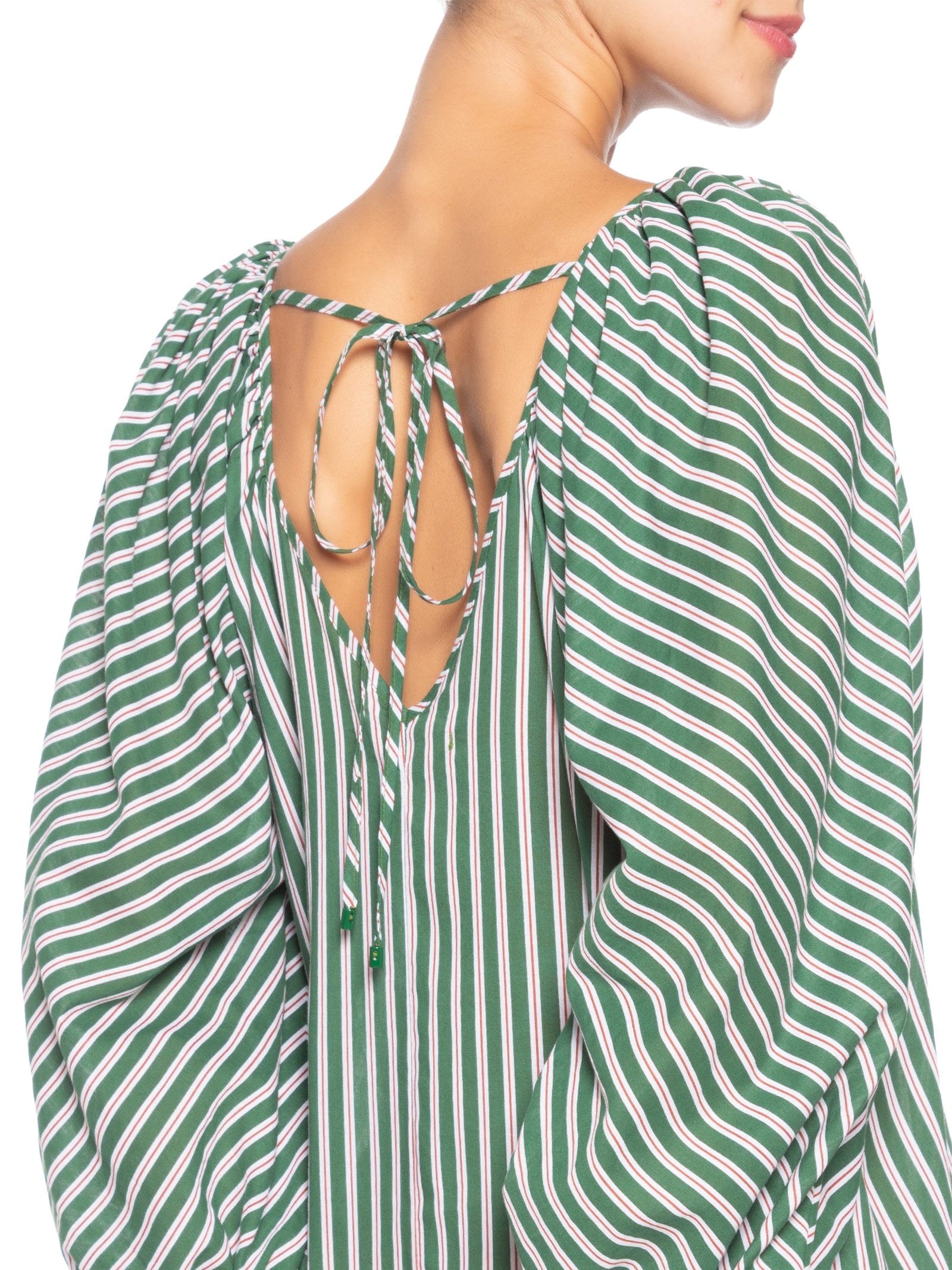 Vestido  Manga Bufante De Voil Listrado Verde Animale