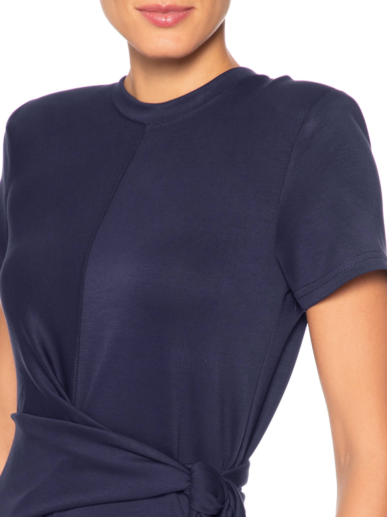 Vestido Manga Curta Com Amarração Azul Basiq