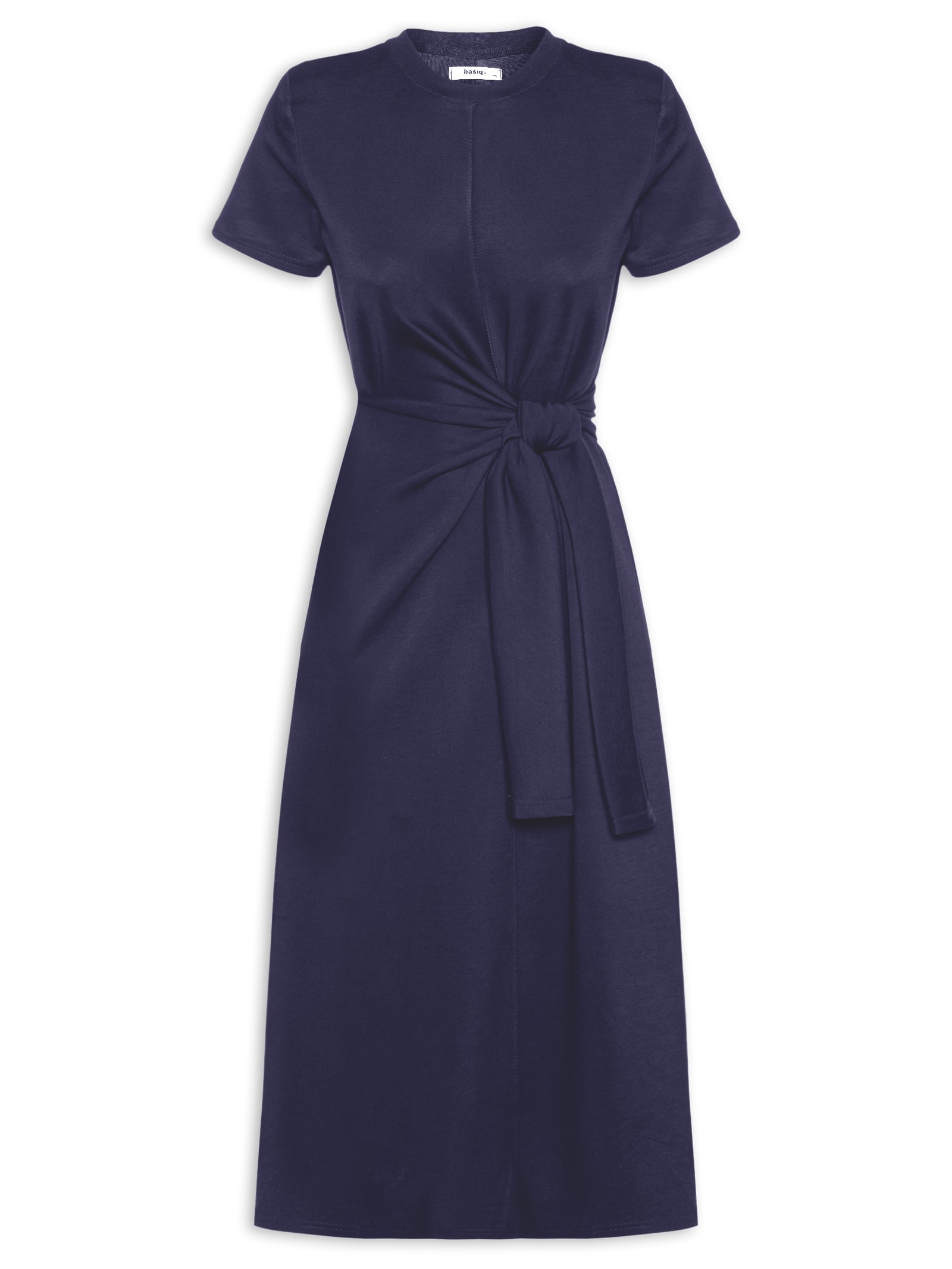 Vestido Manga Curta Com Amarração Azul Basiq