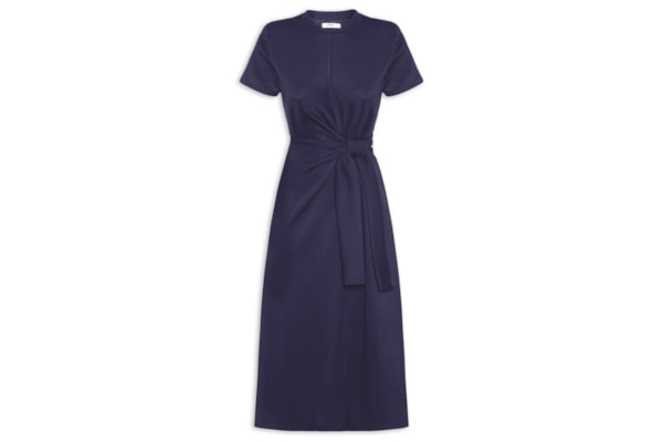 Vestido Manga Curta Com Amarração - Azul