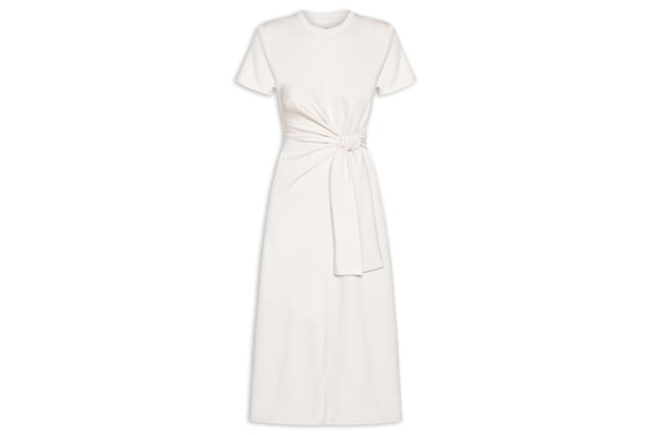 Vestido Manga Curta Com Amarração - Off White