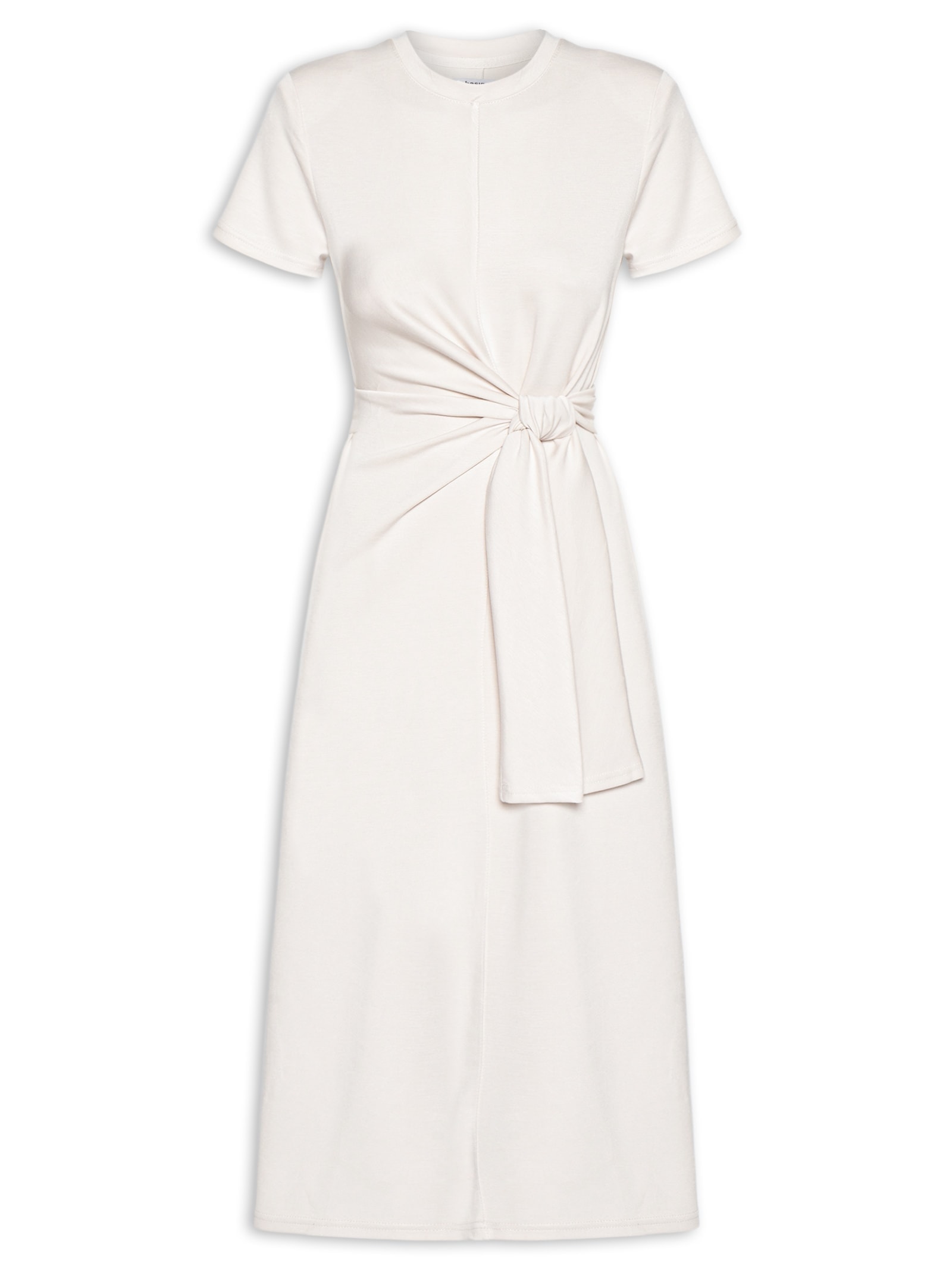Vestido Manga Curta Com Amarração Off White Basiq