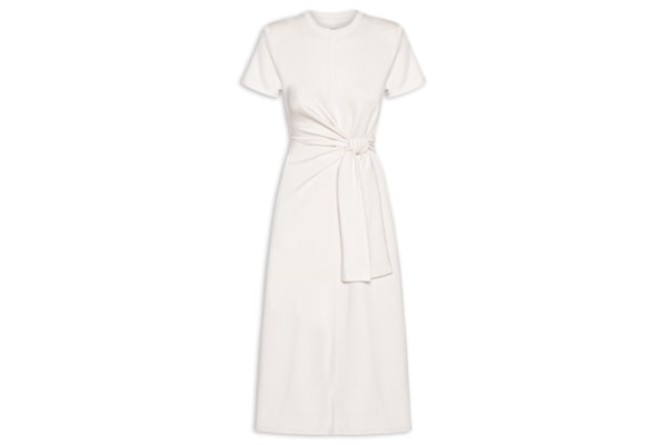 Vestido Manga Curta Com Amarração - Off White