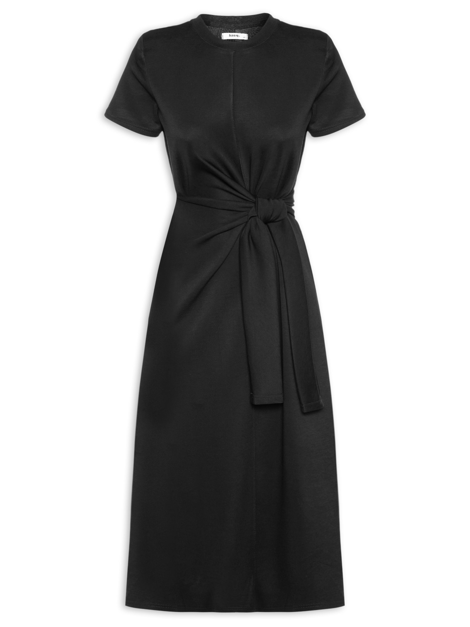 Vestido Manga Curta Com Amarração Preto Basiq