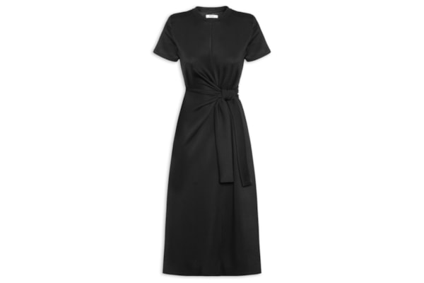 Vestido Manga Curta Com Amarração - Preto