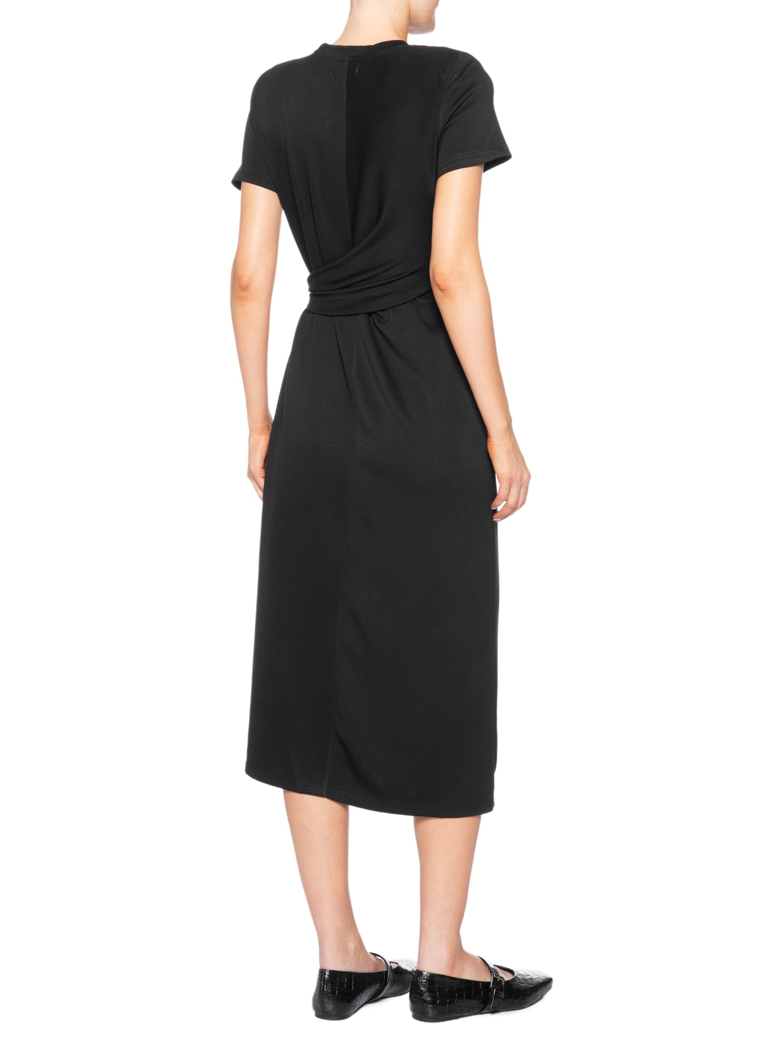 Vestido Manga Curta Com Amarração Preto Basiq