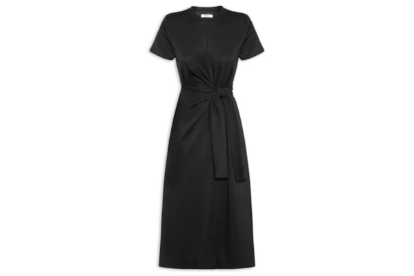 Vestido Manga Curta Com Amarração - Preto