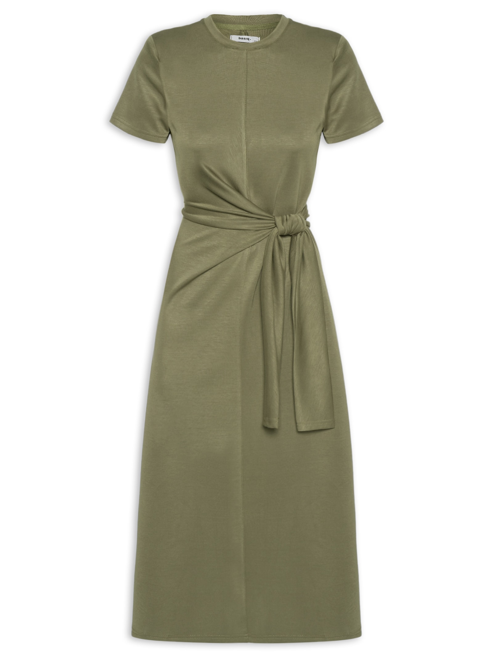 Vestido Manga Curta Com Amarração Verde Basiq