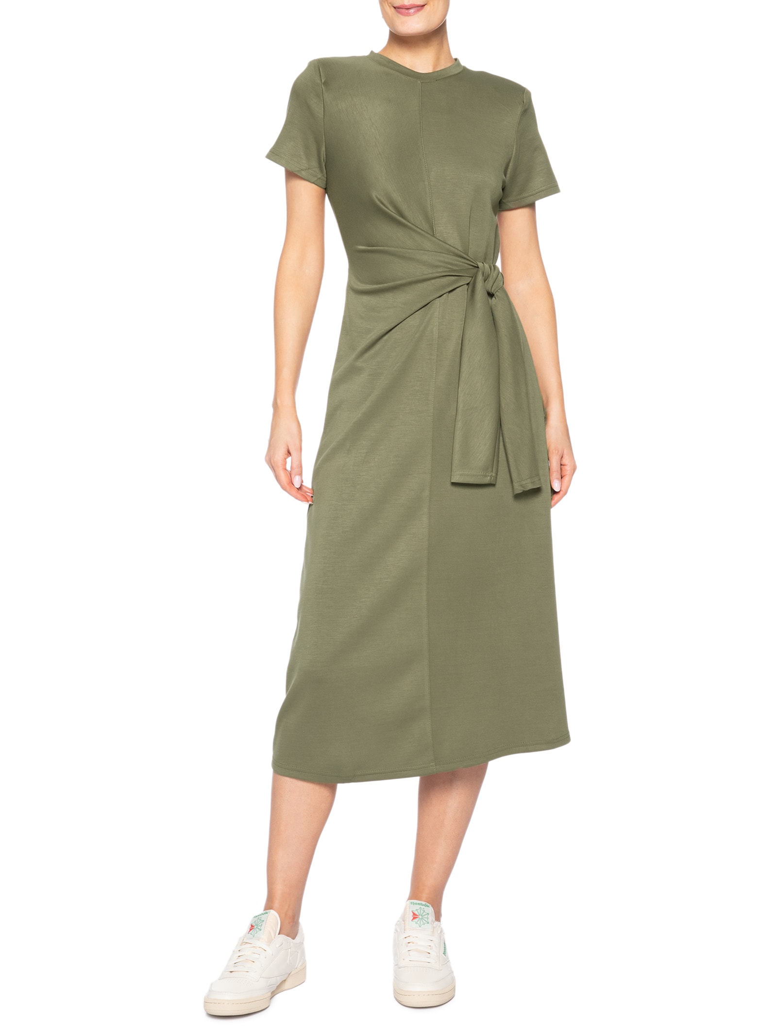 Vestido Manga Curta Com Amarração Verde Basiq