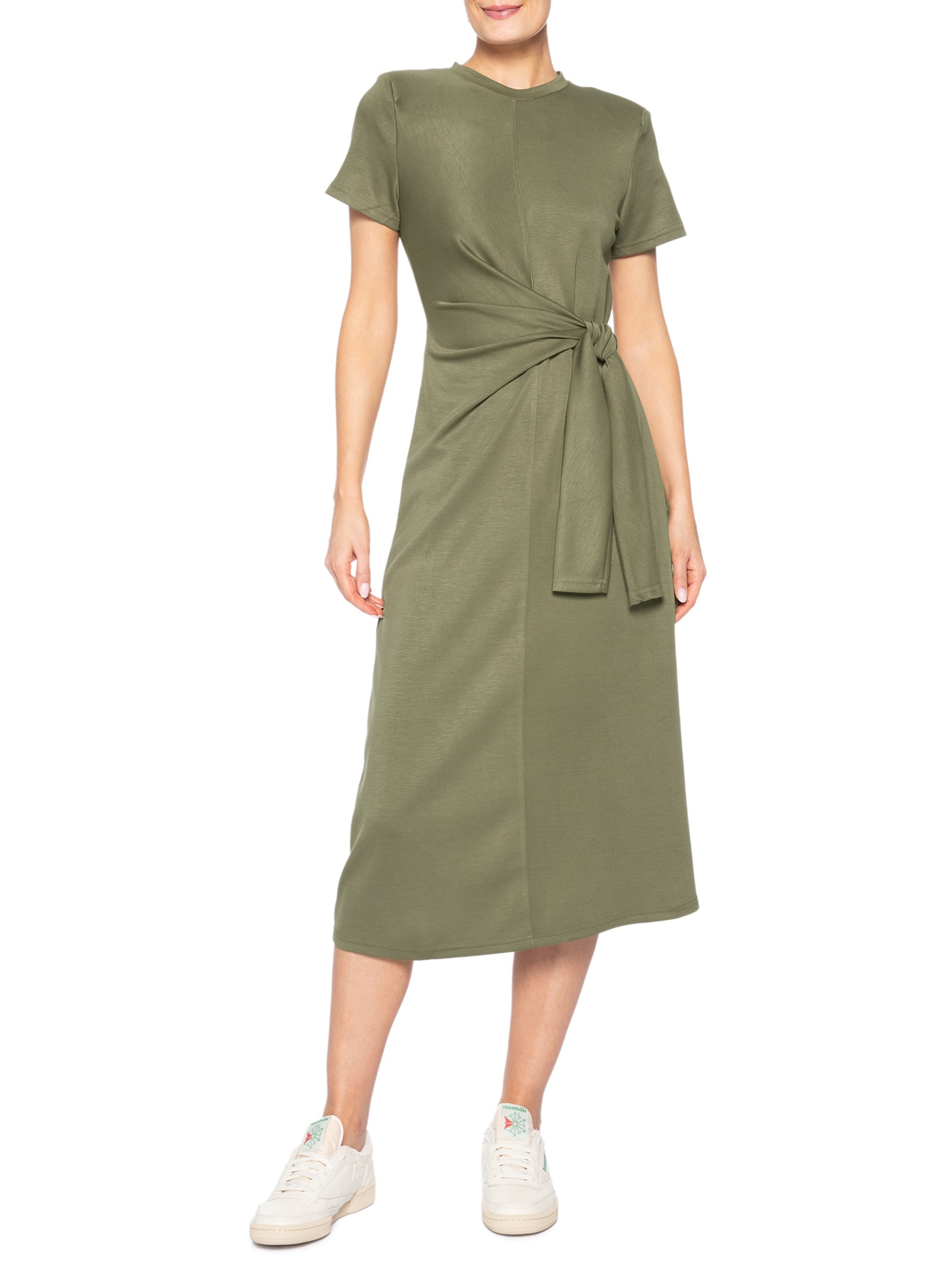 Vestido Manga Curta Com Amarração Verde Basiq