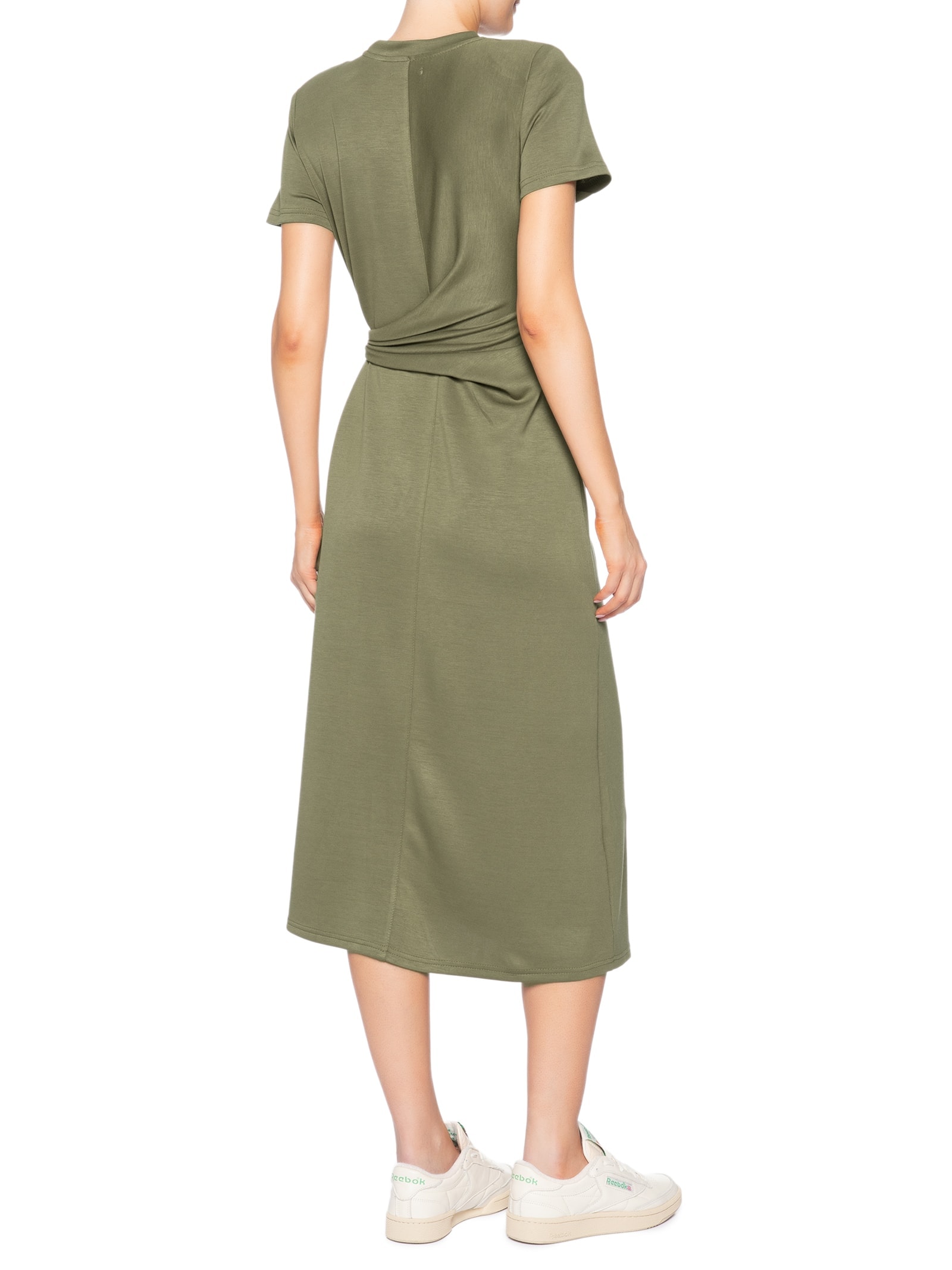 Vestido Manga Curta Com Amarração Verde Basiq