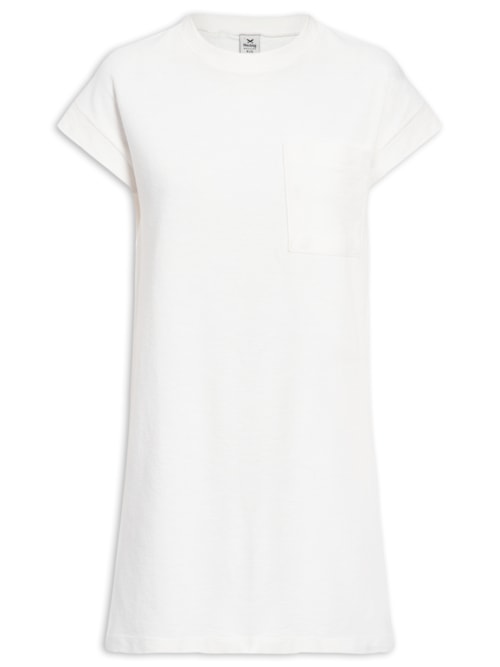 Vestido Manga Curta Com Bolso – Bege