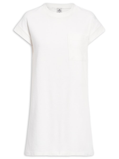 Vestido Manga Curta Com Bolso - Bege