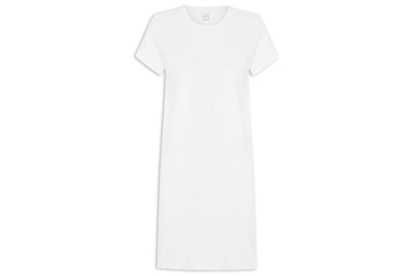 Vestido Manga Curta Com Bolso - Bege