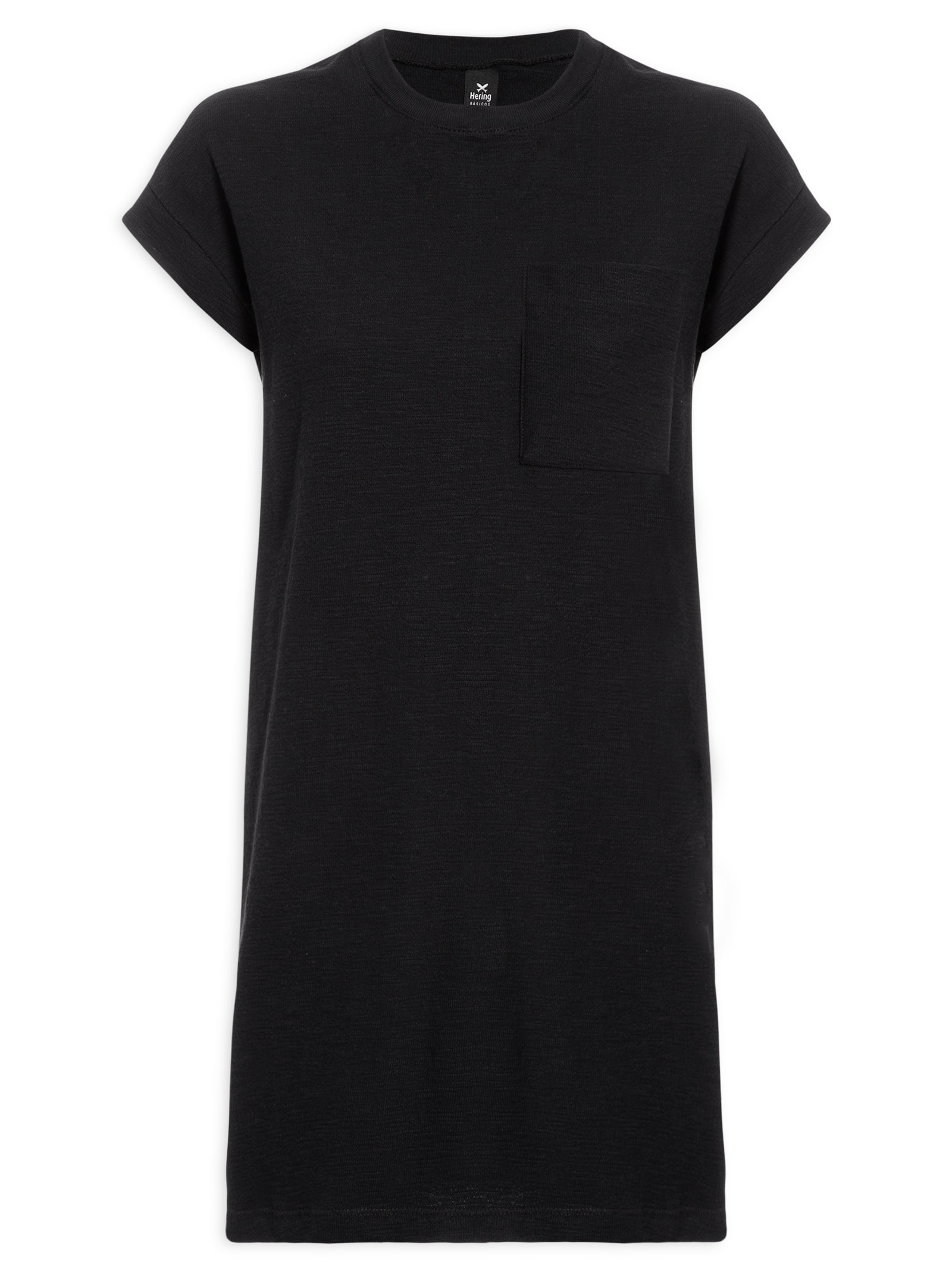 Vestido Manga Curta Com Bolso Preto  Hering