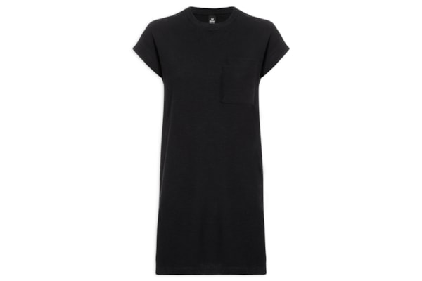Vestido Manga Curta Com Bolso - Preto 