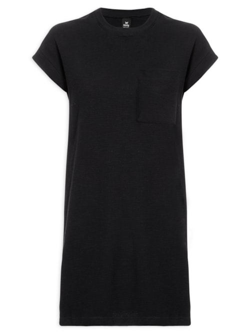 Vestido Manga Curta Com Bolso – Preto