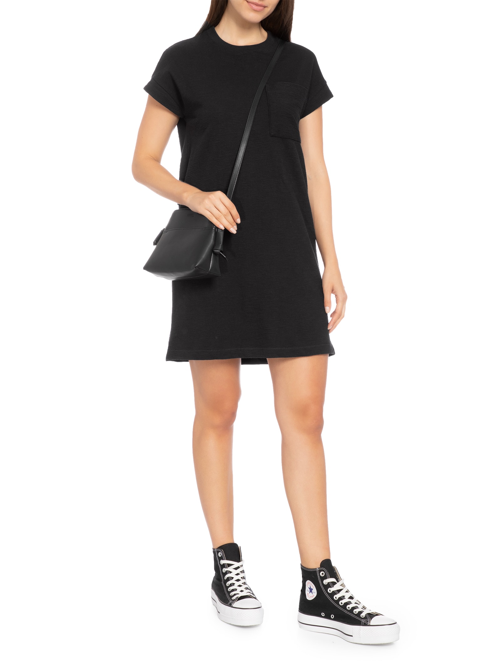 Vestido Manga Curta Com Bolso Preto  Hering