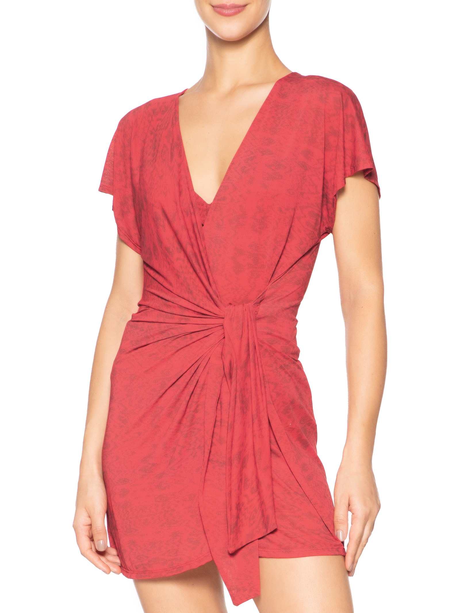 Vestido Manga Curta Estampado Vermelho Cia Marítima