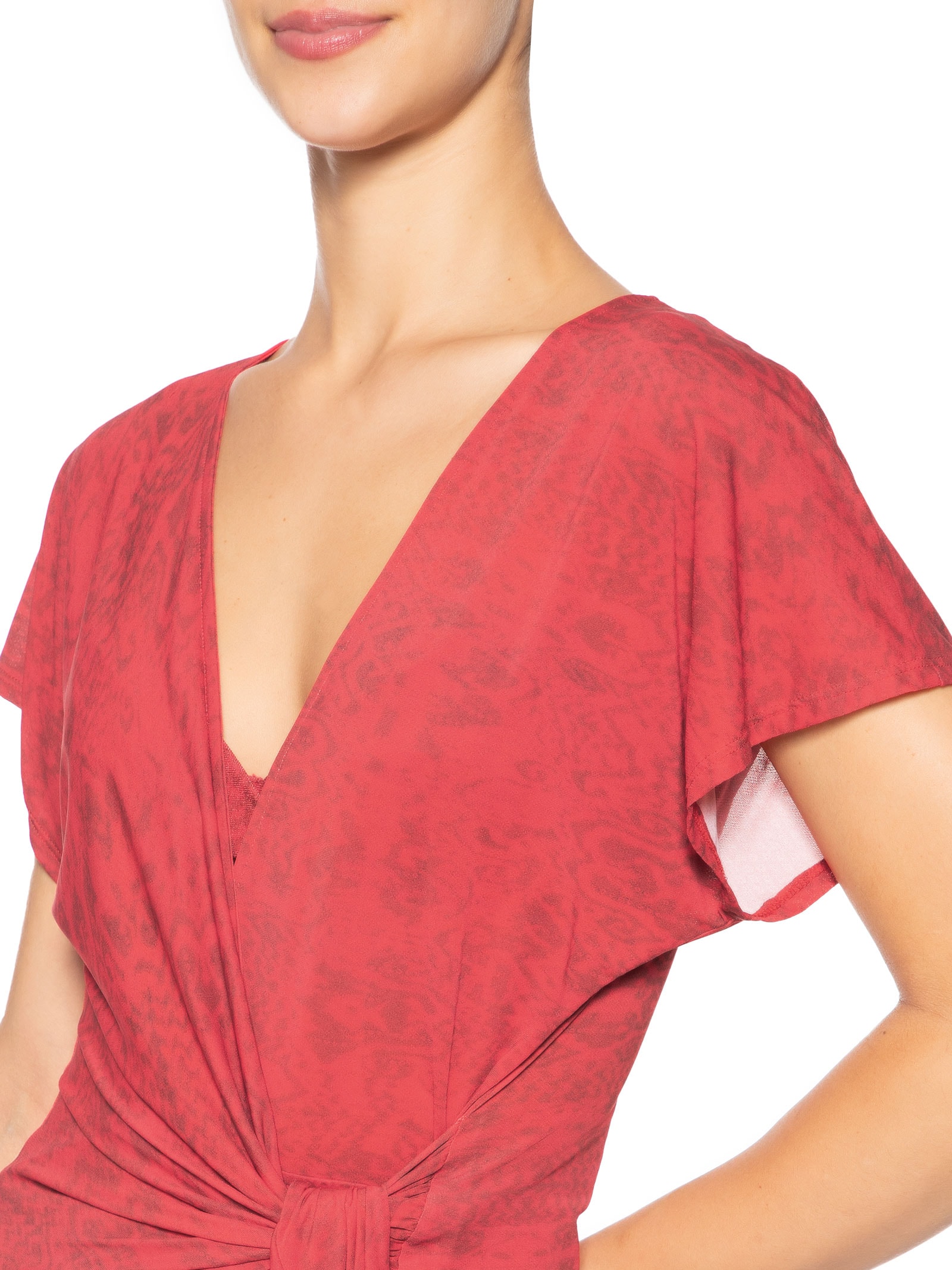 Vestido Manga Curta Estampado Vermelho Cia Marítima