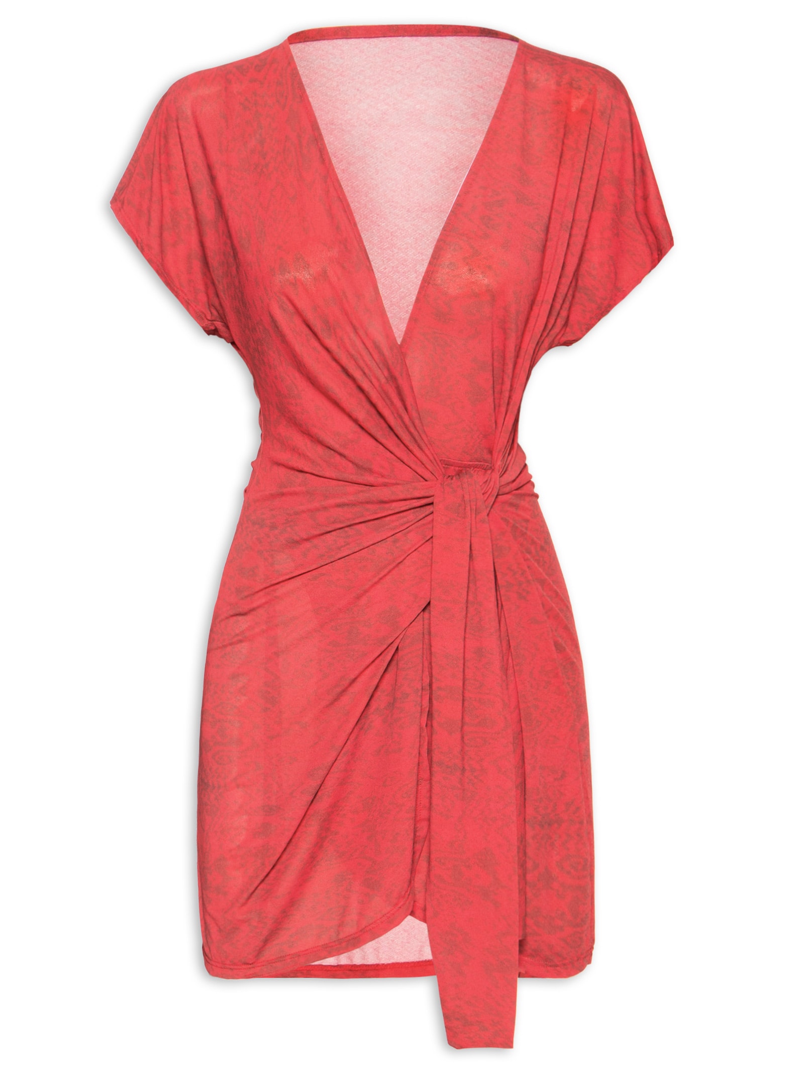 Vestido Manga Curta Estampado Vermelho Cia Marítima