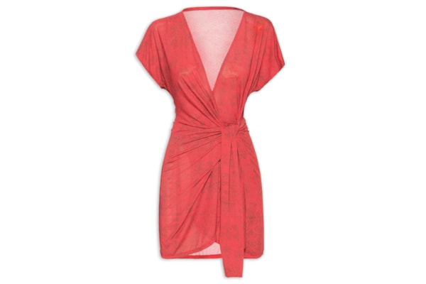 Vestido Manga Curta Estampado - Vermelho