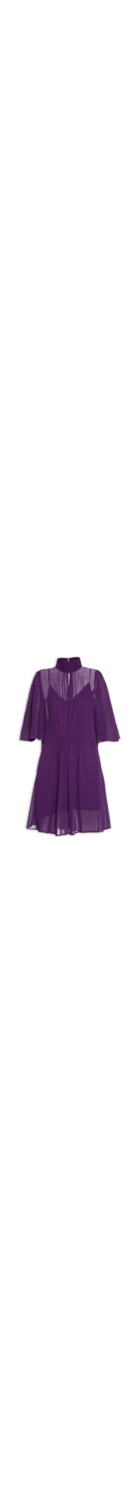 Vestido Manga Curta Franzido Roxo Plum - Roxo