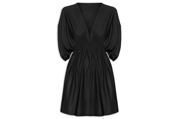 Vestido Manga Curta Liso - Preto