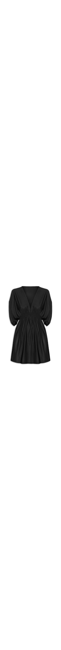 Vestido Manga Curta Liso - Preto