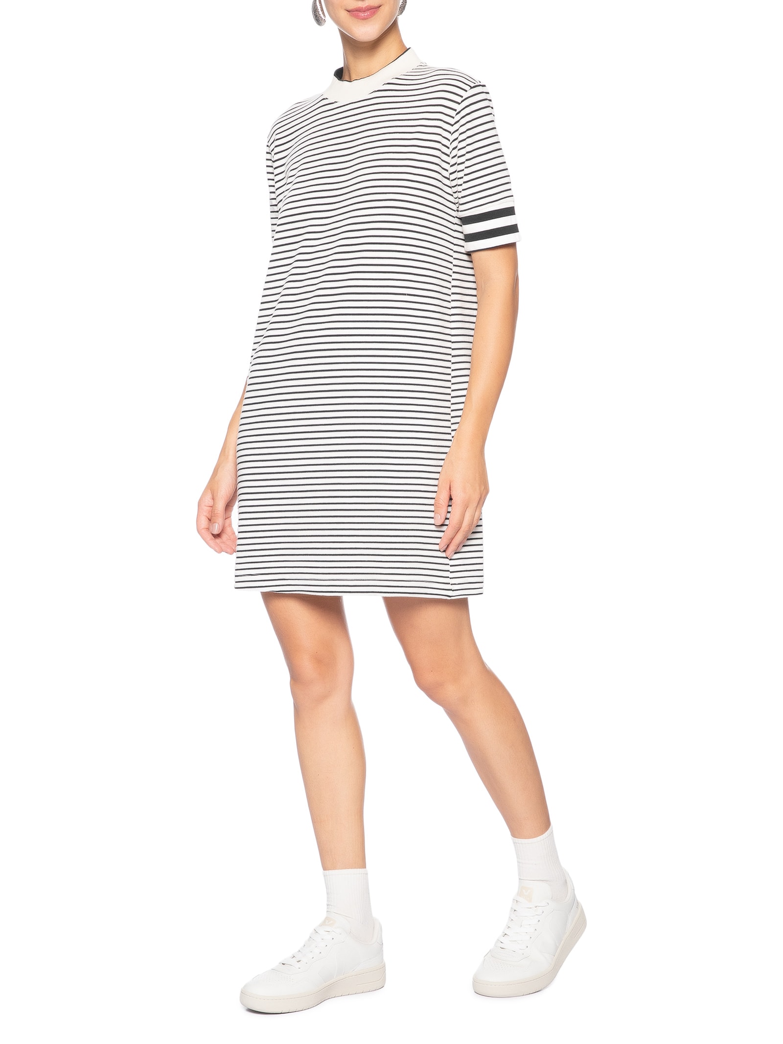 Vestido Manga Curta Listrado Branco Calvin Klein Jeans