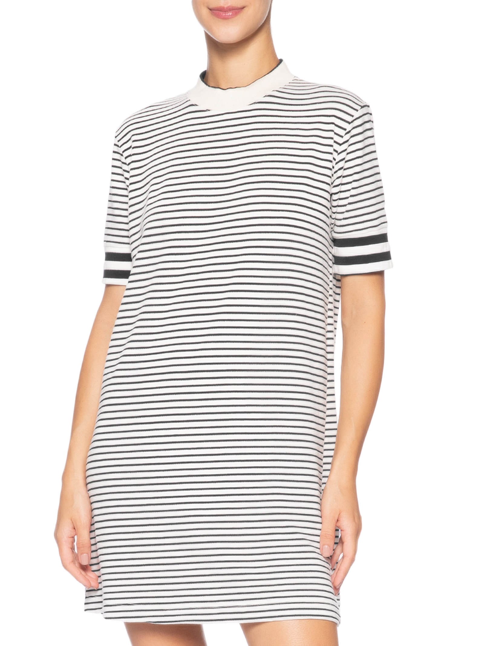 Vestido Manga Curta Listrado Branco Calvin Klein Jeans