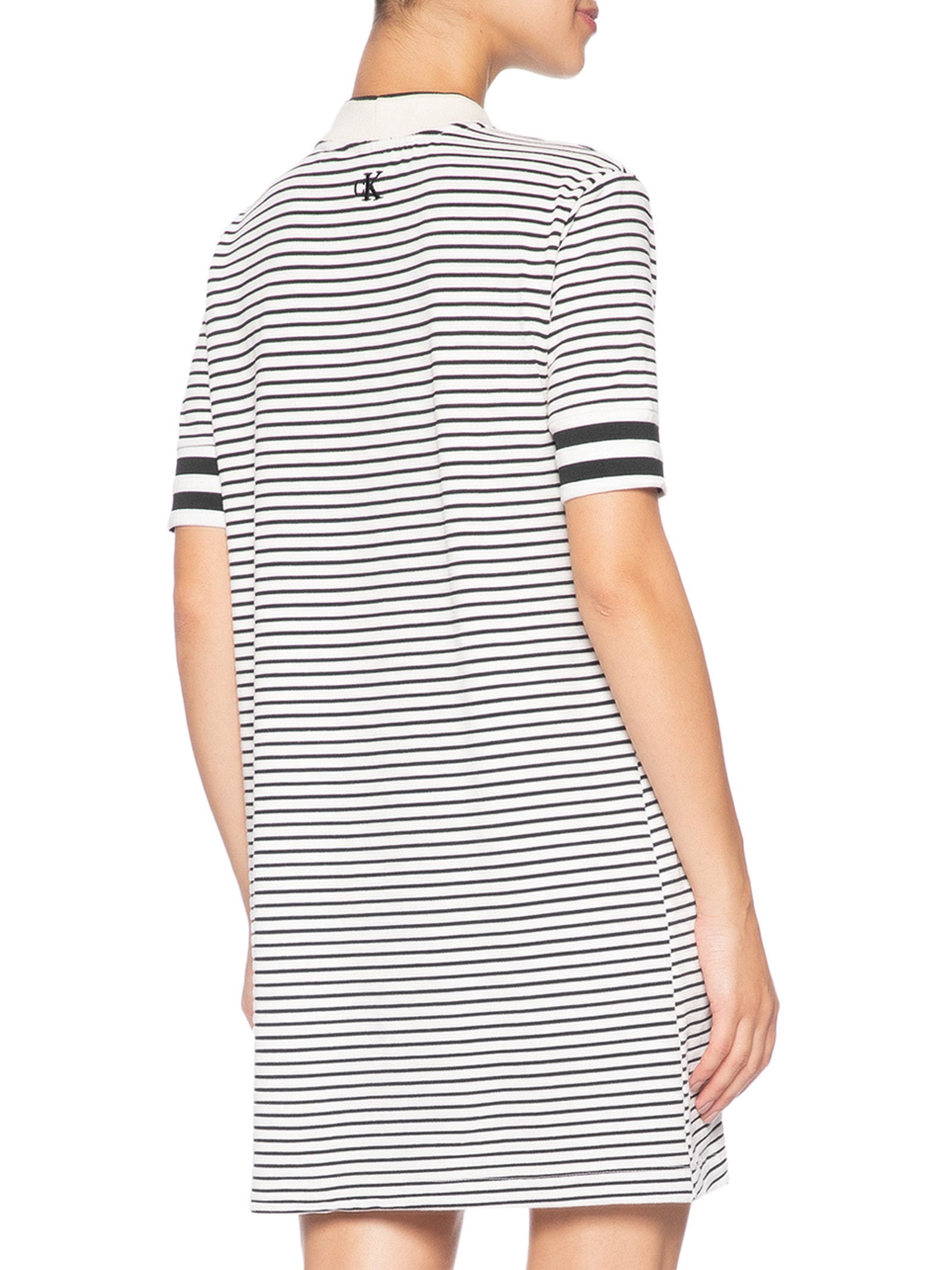 Vestido Manga Curta Listrado Branco Calvin Klein Jeans