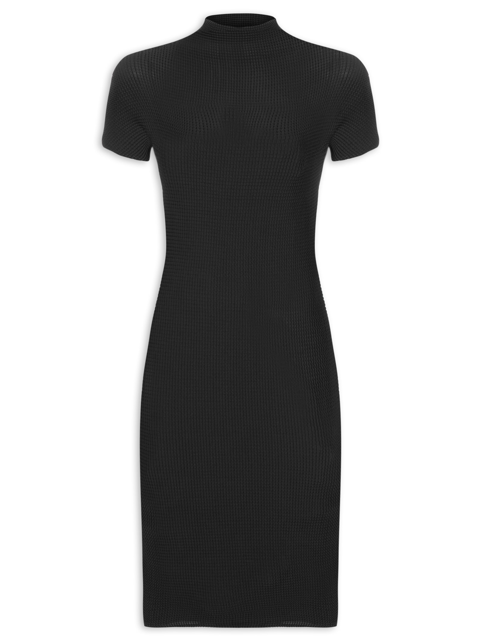 Vestido Manga Curta Midi Pixel Preto Osklen