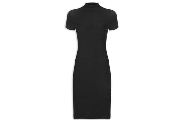 Vestido Manga Curta Midi Pixel - Preto