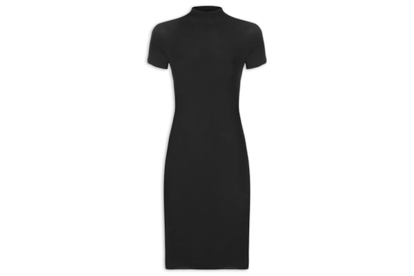 Vestido Manga Curta Midi Pixel - Preto