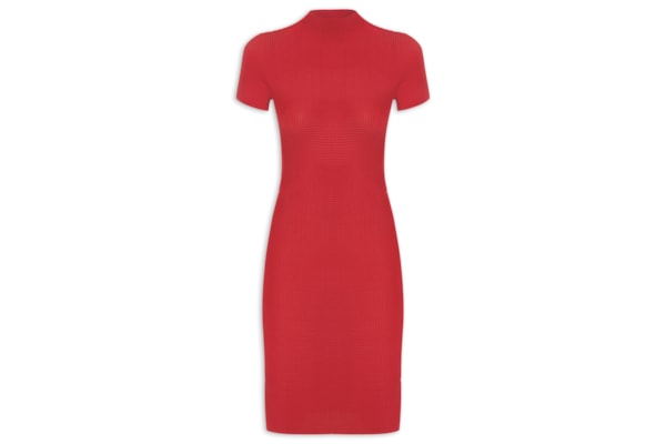 Vestido Manga Curta Midi Pixel - Vermelho