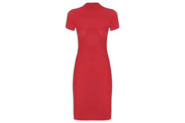 Vestido Manga Curta Midi Pixel - Vermelho