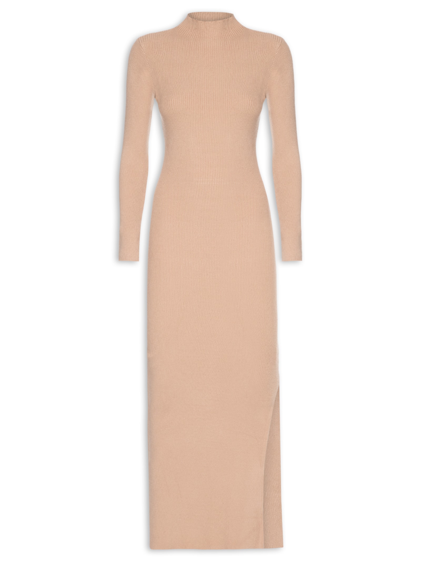 Vestido Manga Longa Bege Basiq