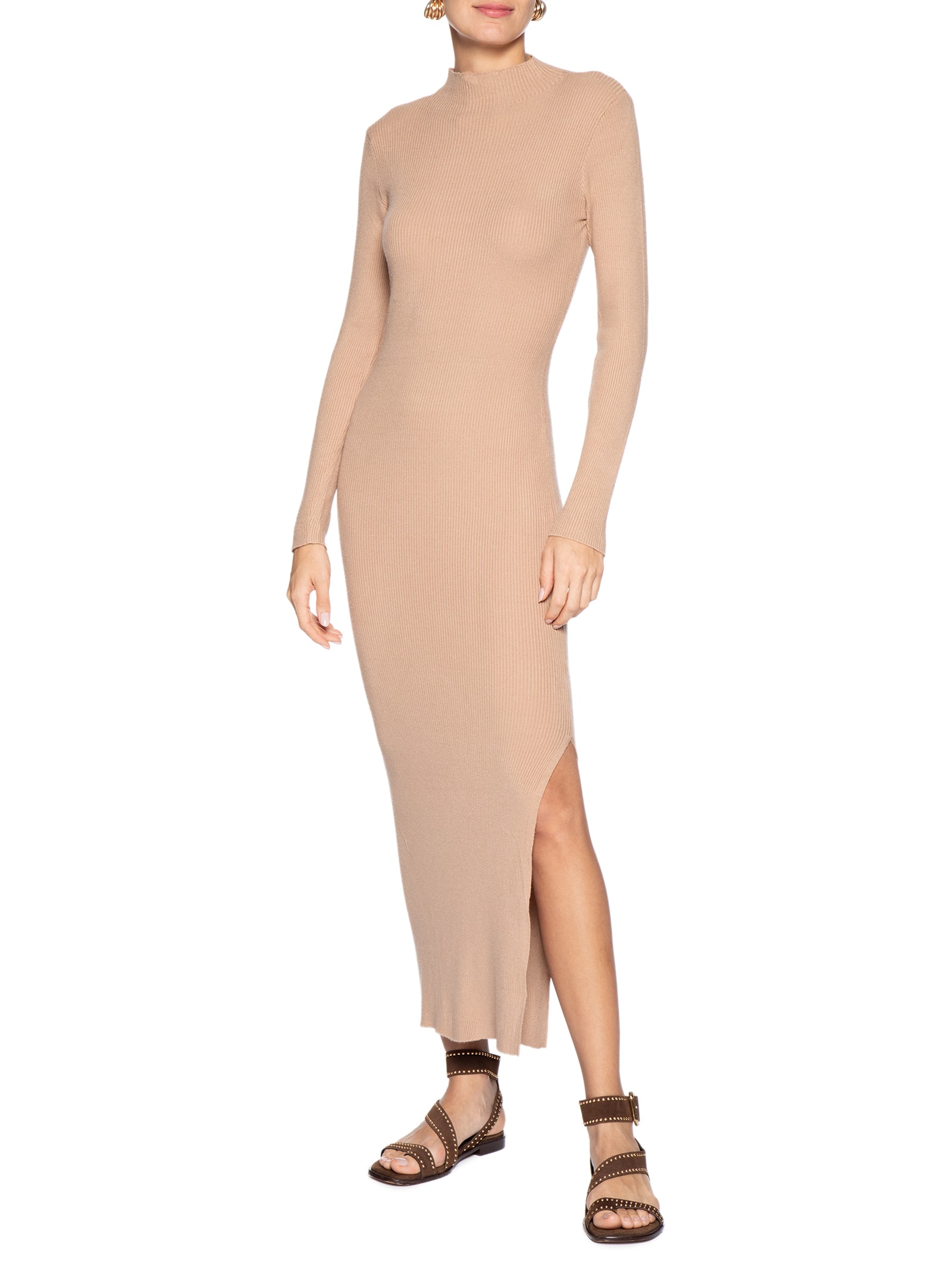 Vestido Manga Longa Bege Basiq