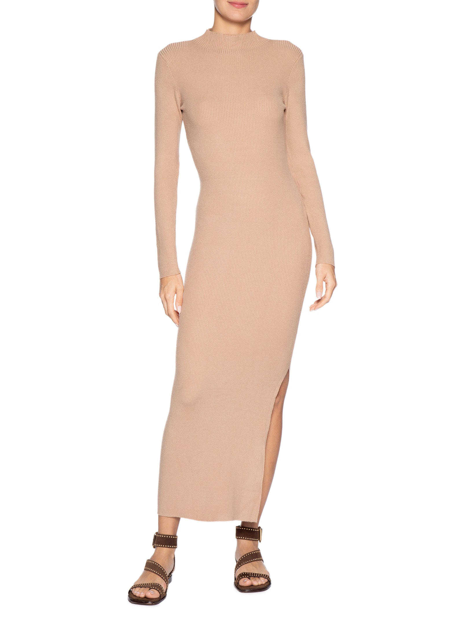 Vestido Manga Longa Bege Basiq