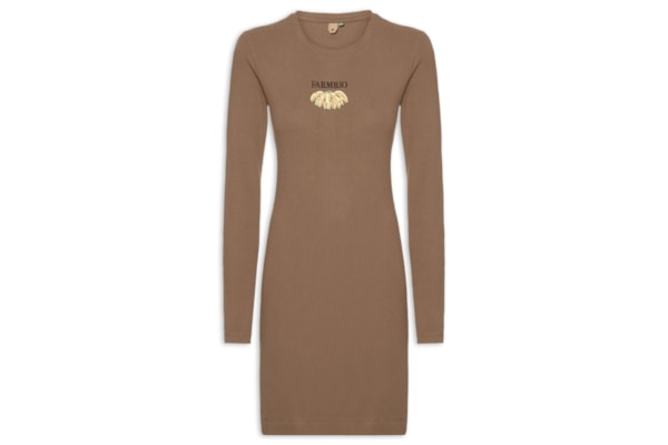 Vestido Manga Longa Bordado Bananas - Marrom